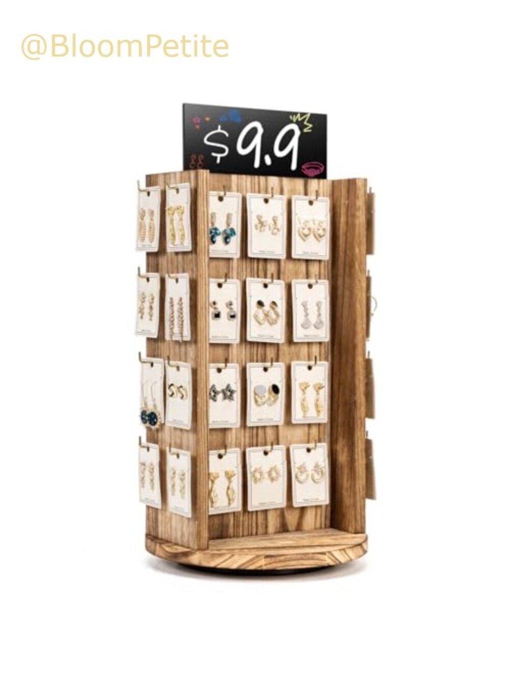 Rotating Wood Earring Display Stand 40 Hooks Jewelry Organizer for Vendors
